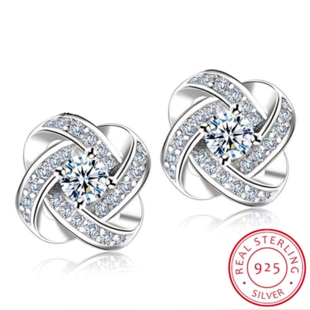 Vintage Silver Crystal Stud Earrings